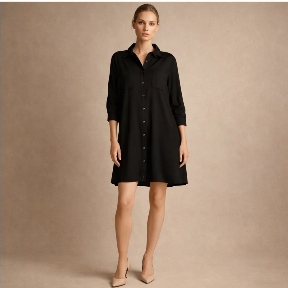 Merona Black Button-Front Shirt Dress Size M | Classic Workwear